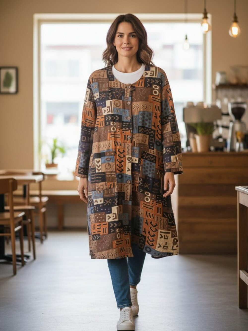 NWT Sacred Threads Aztec Design Long Sleeve Jacket Duster Size L/XL